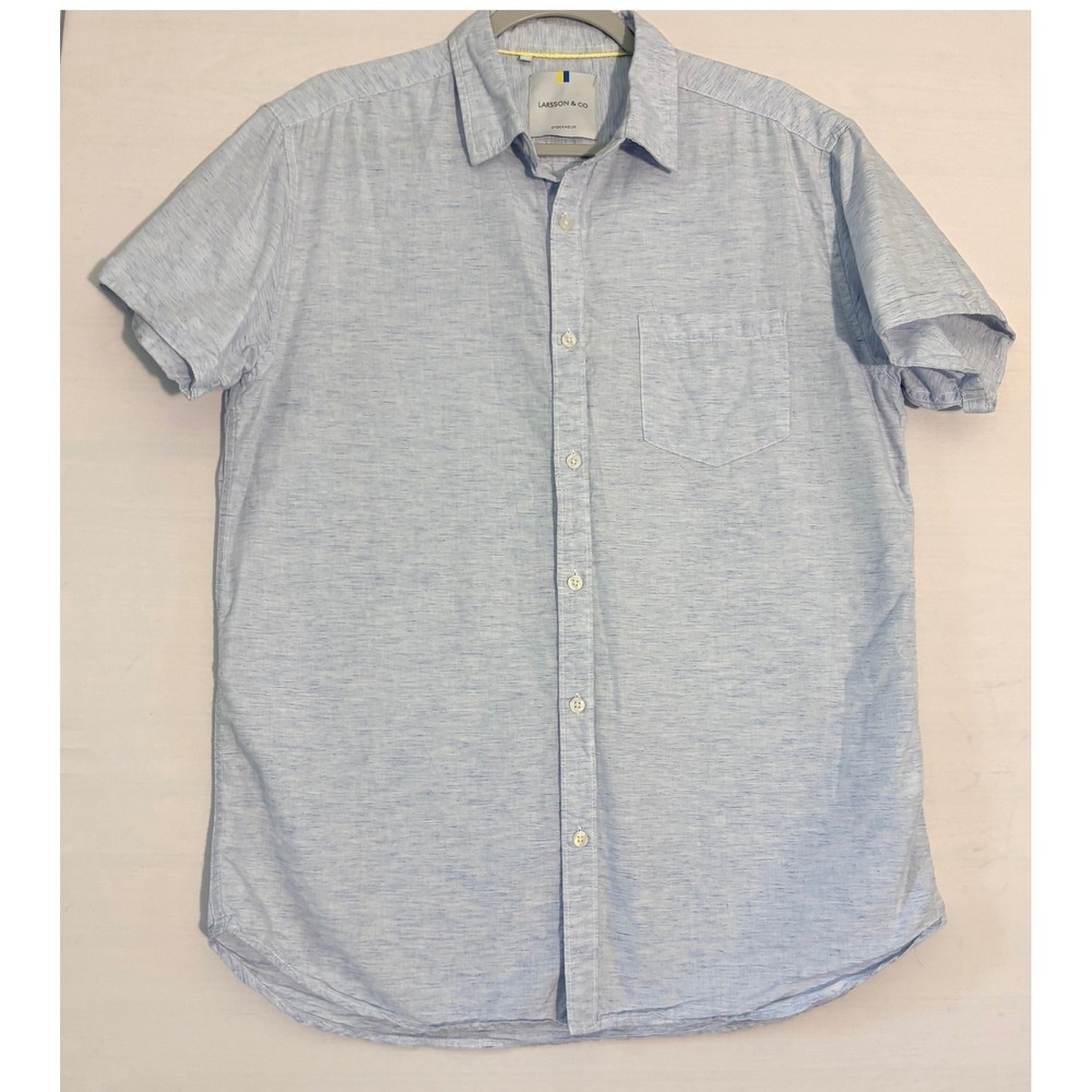 Larsson &‎ Co Stockholm Mens Light Blue Short Sleeve Button Down Shirt Large